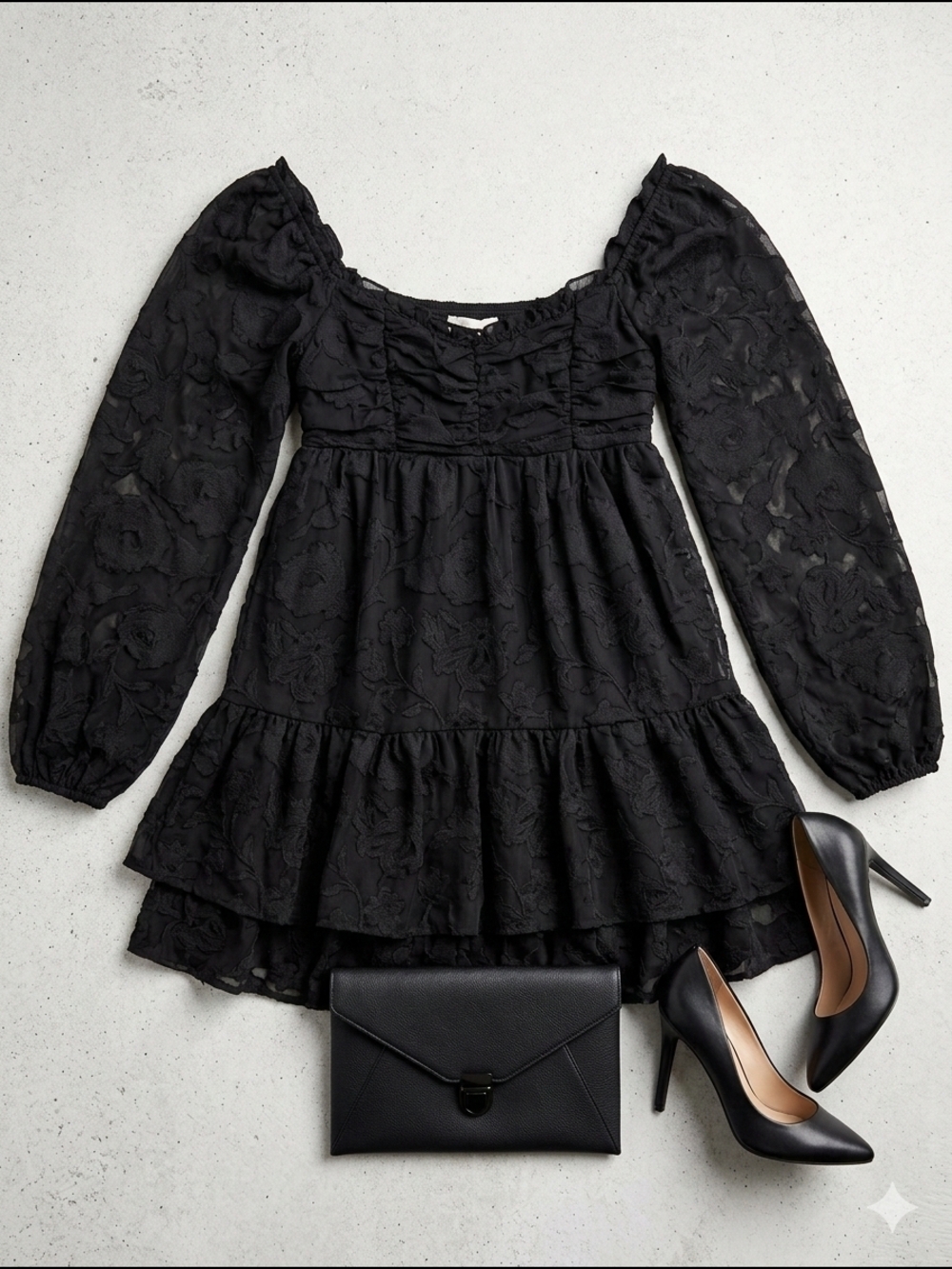 NWOT Black Lace Tiered Mini Dress Size Small